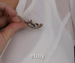 10k Yellow Gold Bird Leaf Crescent Moon Seed Pearl Pin Brooch Antique Victorian