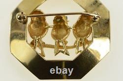 14K Three Little Birds Retro Pearl Vintage Pin/Brooch Yellow Gold 47