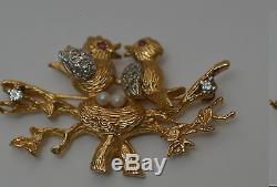 14k gold Love Bird Vintage Diamond Brooch Pin 11gr