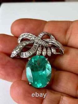 15.50 Ct Colombian Genuine Vintage Style Emerald & White Stone Women's Brooch