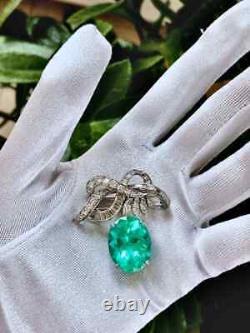 15.50 Ct Colombian Genuine Vintage Style Emerald & White Stone Women's Brooch