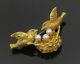18k Gold Vintage Pearls & Green Sapphire Love Birds & Nest Brooch Pin Gb005