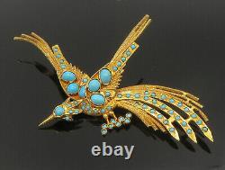 18K GOLD Vintage Victorian Large Flying Turquoise Bird Brooch Pin GB119