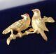 18ct Gold & Ruby Bird Brooch. Vintage Pair Of Doves On Branch Pin. Gift Boxed