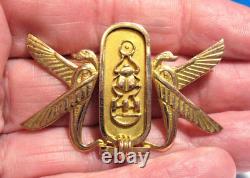 18k Yellow Gold Egyptian Heiroglyphics Birds Pin Brooch Vintage 7.7 Grams