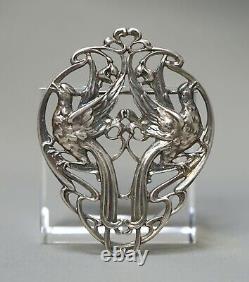 1900 Vienna Art Nouveau Wiener Werkstatte Silver Brooch Firebird Phoenix Birds