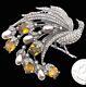 1930's Exquisite Bird Of Paradise Figural Rhinestone & Faux Pearl Vintage Brooch