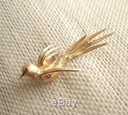 1930s 14k Gold Bird Brooch Engel Bros Ruby Eye Lapel Pin Rare Estate Vtg 3.7g