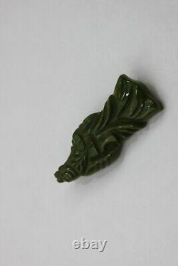1930s Bakelite Indian Carved Figural Spinach Green Swirl Art Deco Vintage