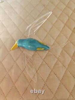 1940s Vintage ELZAC Ceramic Lucite Bird BLUEBIRD SEAGULL HUMMINGBIRD pin Brooch