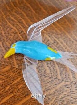 1940s Vintage ELZAC Ceramic Lucite Bird BLUEBIRD SEAGULL HUMMINGBIRD pin Brooch