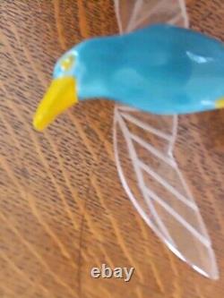 1940s Vintage ELZAC Ceramic Lucite Bird BLUEBIRD SEAGULL HUMMINGBIRD pin Brooch