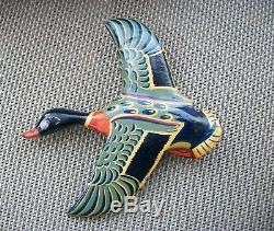 1940s vtg Painted enamel bird Japanese Asian WWII camp brooch wood old push pin