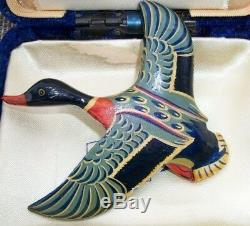 1940s vtg Painted enamel bird Japanese Asian WWII camp brooch wood old push pin