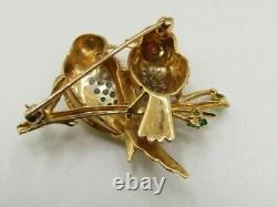 1.30Ct Round Cut Real Moissanite Love Birds Brooch 14K Yellow Gold Plated Silver