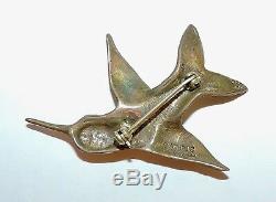 2633Vintage Signed MOSELL STERLING Teal Blue Rhinestone Figural Bird Brooch Pin