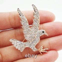 2Ct Round Cut Real Moissanite Eagle Bird Brooch 14K Rose Gold Plated Silver 925