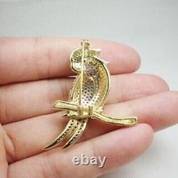 2Ct Round Cut Simulated Multicolor Parrot Bird Brooch Pin 14K Yellow Gold Plated