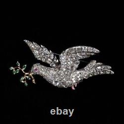 2.00Ct Round Cut Real Moissanite Women's Bird Brooch Pin 14K White Gold Plated