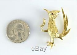 $2,500 Vintage Estate HL 18K Yellow Gold Red Ruby Eye Woodpecker Bird Pin Brooch