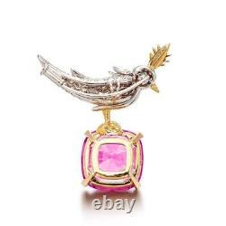 2.5CT Cushion Sapphire & CZ Schlumpberger Bird on a Rock Brooch in 925 Gold Over