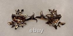 2 Coro Craft birds brooch on branch, enamailing, gold plated Sterling, 1940 USA