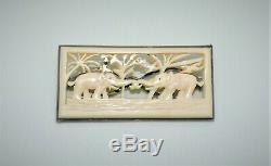 3482Vintage/Antique Sterling Silver Carved Figural Elephants Birds Trees Brooch
