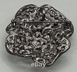 3Ct Round Amethyst Vintage Floral Rhinestone Brooch Pin 14K Black Gold Finish