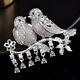 3ct Round Cut Real Moissanite Women's Love Bird Brooch Pin 14k White Gold Plated