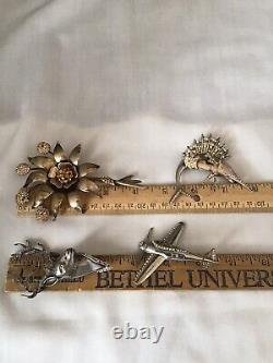 4 Vintage Sterling Signed Castlecliff Flower Sailfish Stag Plane Pins Brooches