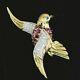 $5,250 Vintage 18k Gold Pigeon Blood Ruby Pave Diamond Flying Bird Pin Brooch