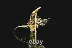 $5,250 Vintage 18K Gold Pigeon Blood Ruby Pave Diamond Flying Bird Pin Brooch