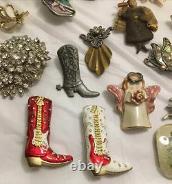 91 Vintage & Now Brooch Pin Lot Butterfly Angel Bird Bears Boots & More