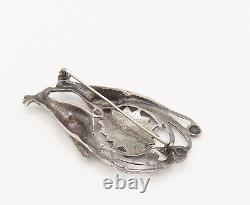 925 Silver Vintage Antique Garden Love Birds Floral Brooch Pin BP10163