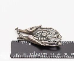 925 Silver Vintage Antique Garden Love Birds Floral Brooch Pin BP10163