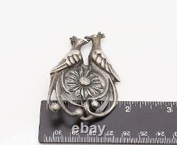 925 Silver Vintage Antique Garden Love Birds Floral Brooch Pin BP10163