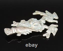 925 Silver Vintage Antique Hand Holding Flower & Dove Birds Brooch Pin- BP9573