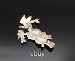 925 Silver Vintage Antique Hand Holding Flower & Dove Birds Brooch Pin- BP9573