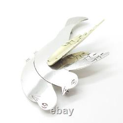 925 Sterling Silver 2-Tone Vintage Mexico Couple of Birds Pin Brooch
