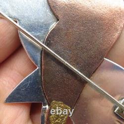 925 Sterling Silver 2-Tone Vintage Real Opal Gemstone Flying Bird Pin Brooch