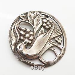 925 Sterling Silver Antique 1930s Bird & Grape Design Pin Brooch