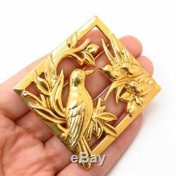 925 Sterling Silver Gold Plated Vintage Coro Chirping Birds Design Pin Brooch