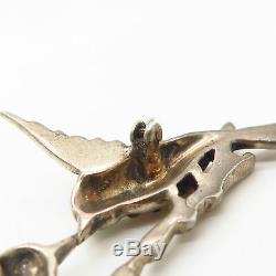 925 Sterling Silver Vintage 1940s Rhinestone Kissing Birds Design Pin Brooch