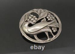 925 Sterling Silver Vintage Antique Heavy Floral Bird Brooch Pin BP8448