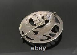925 Sterling Silver Vintage Antique Heavy Floral Bird Brooch Pin BP8448