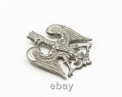 925 Sterling Silver Vintage Antique Oxidized Crowned Bird Brooch Pin BP3800