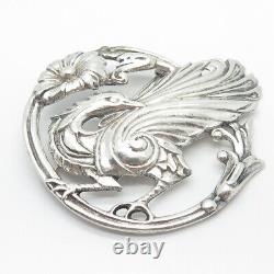 925 Sterling Silver Vintage Bird Floral Pin Brooch