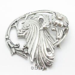 925 Sterling Silver Vintage Bird Floral Pin Brooch