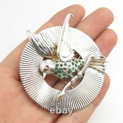 925 Sterling Silver Vintage Colorful Rhinestone Hummingbird Bird Pin Brooch