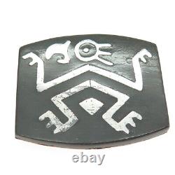925 Sterling Silver Vintage MAP Mexico Black Onyx Aztec Spirit Bird Pin Brooch